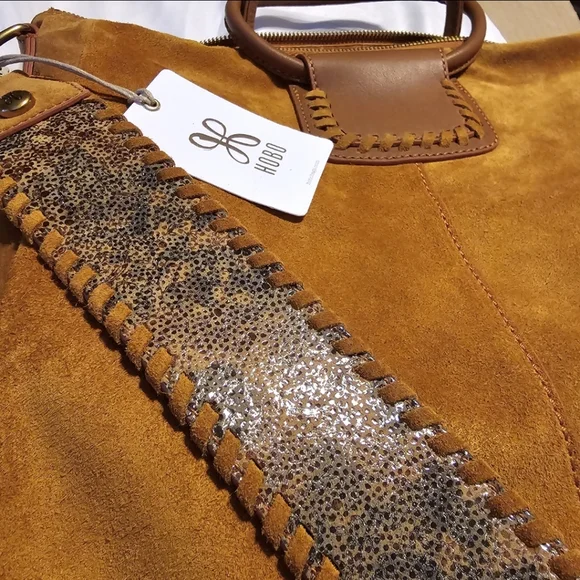 NEW WITH TAG Hobo Bag Sheila Large Sachel In Tan Suede Leather With Gutar Strap - Picture 6 of 10